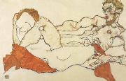 Egon Schiele Recling Male and Female Nude Entwined (mk12) oil on canvas